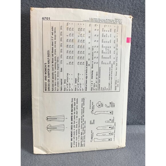 Simplicity 6701 Vintage Sewing Pattern for Womens Dress 16.5  Bust 37 - Picture 2 of 2